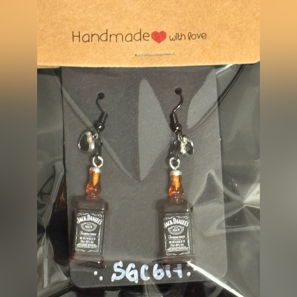 Handmade Sgc619 Jack Whiskey Earrings, Fun, Alcohol Earrings, Bartender Earrings